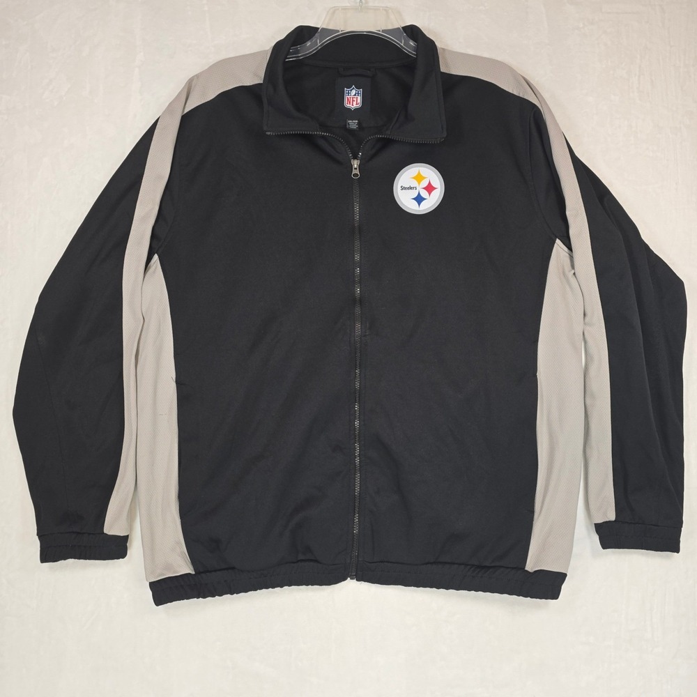 Pittsburgh Steelers NFL Jacket Men XXL 2XL Black Gray Full Zip Track